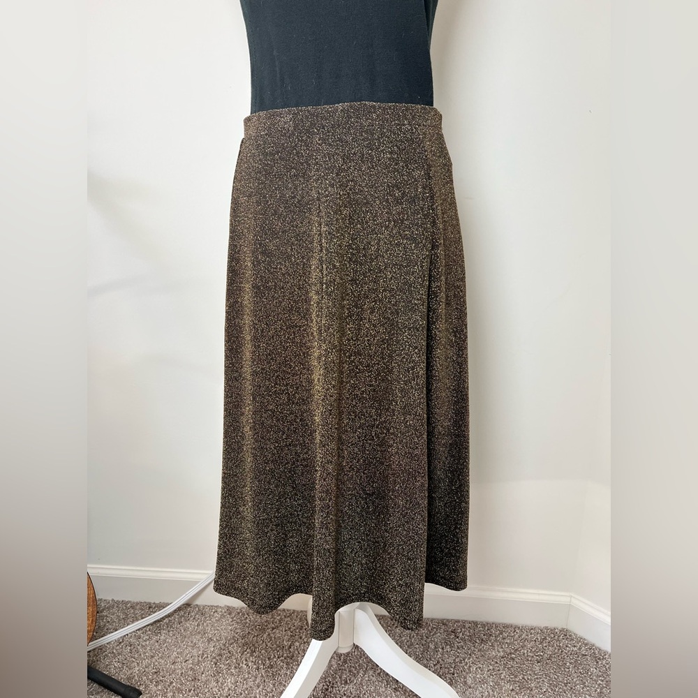 Susan Graver Metallic Shimmer Midi/Maxi Skirt Black & Gold Gypsycore‎ ✨🌙